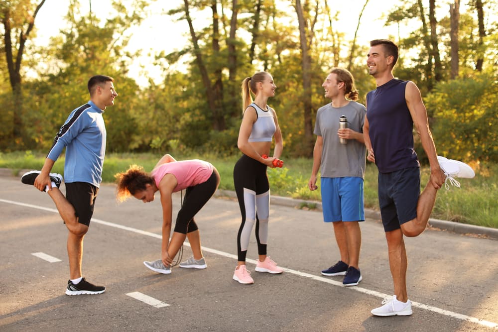 young people training outdoors